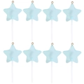 Eight pieces of light blue star lollipop charms with golden rings and subtle glitter - Large / Blue