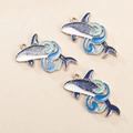 Charmants porte-clés dauphin en émail avec détails étincelants bleu et or sur métal - Baleine Vague Alliage Porte-clés