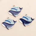 Pendentif baleine créatif en alliage émaillé bleu avec bords dorés pour bijoux DIY - Baleine Planète Alliage Porte-clés