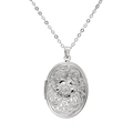 Vintage oval locket necklace with floral engraving and opening locket feature - Silver