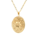 Vintage gold oval locket necklace with floral engraving on a classic cable chain - Gold
