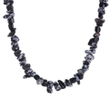 Close-up detail of Hawaiian style necklace featuring natural snowflake obsidian stone chips - Snowflake Obsidian Style (Color 1)
