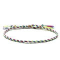 Detail of colorful braided friendship bracelet with gold metal beads and fringe tassel ends - Pink Blue Yellow White Braided (Color 3)