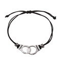 Handmade woven heart handcuffs bracelet set featuring silver freedom engraved charms - Handcuffs Style