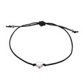 Minimalist handmade black woven heart bracelet set with adjustable silver metallic accents - Heart Style