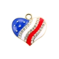 American flag heart pendant with sparkling rhinestones and golden trim for jewelry - Golden US Flag Heart Pendant (Small)