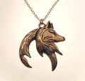 Retro Wolfskopf Halskette mit antikem Bronze-Finish und feiner Gliederkette - Rechts Antikgold