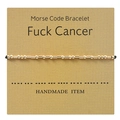 Detail of Morse code bracelet featuring gold beads and Fuck Cancer message card - Fuck cancer