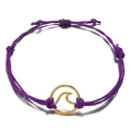 Handmade woven purple string bracelet with golden hollow wave charm and adjustable knot - Purple Variant