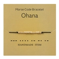 Golden Morse code bracelet on Ohana card with handmade woven rope and beads - Ohana (Family)