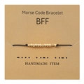 Detail of Morse code bracelet with gold beads on a BFF display card for friends - BFF