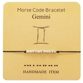 Detail view of handmade Morse code bracelet for Gemini on a decorative card - Gemini
