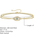 Double layered 14K gold filled evil eye bracelet with turquoise and CZ zircons - Gold Blue Eye Bracelet