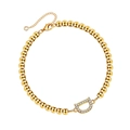 Gouden kralenarmband met kristallen letter D hanger en praktische karabijnsluiting - Letter D