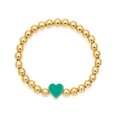 Dettaglio del bracciale elastico con perline dorate e ciondolo a cuore verde vivace - Blu-Verde