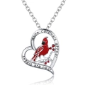 Silver heart necklace with red cardinal enamel and engraved angel memorial message - Cardinal Heart Style (Style 4)
