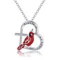 Silver heart necklace with red cardinal and cross pendant, Always in my heart engraving - Cardinal Cross Heart Style (Style 2)