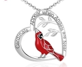 Silver heart necklace with red cardinal enamel and engraved angel quote pendant - Cardinal Branch Heart Style (Style 1)