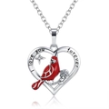 Silver heart pendant with red cardinal, rose detail and I love you forever engraving - Cardinal Rose Star Heart Style (Style 6)