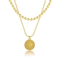 Collana a doppio strato con ciondolo a sole dorato e catene a sfere su sfondo bianco - Sunbeam Relief Style (0161)
