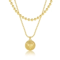 Collana a doppio strato dorata con perline e un ciondolo circolare con rilievo d'ape - Stile Pendente con Rilievo ad Ape (0159)