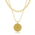 Collana a due strati dorata con ciondolo a moneta occhio greco su fondo bianco - Stile Moneta Occhio del Diavolo (0163)