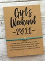 Blaues Wunscharmband mit Sternanhänger auf Girls Weekend 2021 Kraftpapierkarte - Girls Weekend Kartendesign / Himmelblau