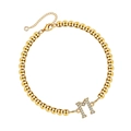 Gold beaded bracelet with sparkling rhinestone encrusted letter M charm and lobster clasp - Letter M