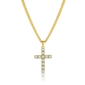 Close-up of gold cross pendant with white zircon stones on a classic rope chain necklace - Cross Pendant Necklace Only