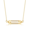 Macro shot of gold paperclip pendant necklace featuring double rows of white crystals - Safety Pin Pendant Necklace Only