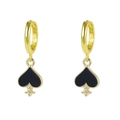 Gold-plated hoop earrings with black enamel spade charms and fleur-de-lis detail - Spade Dangle Style / Spades