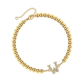 Minimalist golden beaded bracelet with crystal-studded letter W charm and lobster clasp - Letter W