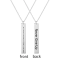Silver stainless steel Morse code bar necklace featuring Never Give Up engraved pendant - Never Give Up