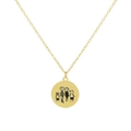 Detailed view of a gold-plated necklace with a family portrait engraved on the disc pendant - Family of Four Style 2 (Pattern 2)