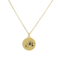 Detailed view of family of four laser engraved on gold plated round pendant necklace - Family of Four Style 3 (Pattern 3)