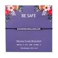 Detail of Morse code braided bracelet with BE SAFE message on card packaging - BE SAFE