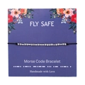 Detail of Morse code bracelet on FLY SAFE card with silver beads and black cord - FLY SAFE