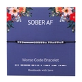 Minimalist Morse code bracelet with silver beads on black string featuring SOBER AF card - SOBER AF
