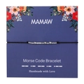 Morse code bracelet with silver beads on a floral gift card featuring Morse code symbols - MAMAW