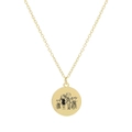 Gold plated necklace with round pendant featuring cartoon family of four engraving - Family of Four Style 1 (Pattern 1)