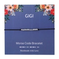 Detail of Morse Code bracelet with silver beads on a GIGI card for handmade gift - Gigi