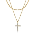 Collana a doppio strato dorata con catena a fune e ciondolo a croce in zirconi - Stile Croce con Strass Collana Intrecciata (0341)