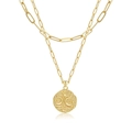 Collana a doppio strato dorata con catena a graffetta e ciondolo a moneta celeste - Stile Moneta Vintage Luna Stella a Graffetta (0347)