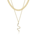 Collana a doppio strato dorata con pendente a serpente in zirconi e catena a maglia - Stile Serpente Catena a Cordolo (0346)