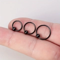 Three sizes of matte black captive bead rings for nose and ear piercings - 3-Piece Set (8mm+10mm+12mm) / Black