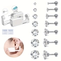 Kit per piercing all'orecchio monouso da 16 pezzi con borchie in zircone e strumenti - Stile a Sfera / Set da 16 pezzi