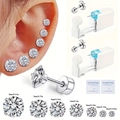Kit per piercing all'orecchio da 16 pezzi con strumenti monouso e orecchini in zirconia 2-8mm - Disco Rotondo / Set da 16 pezzi