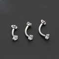 3-piece set of curved stainless steel barbells featuring prong-set clear zircon stones - Prong Set Round Style / 3-Pack / Silver