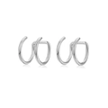 Minimalistische silberne Doppel-Ohrklemmen für Knorpel ohne Piercing, Modeschmuck - Minimalistischer Doppel-Linien-Stil / Silber