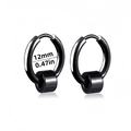 Detail view of 12mm black stainless steel hoop earrings with cylinder beads and measurements - Hoop With Cylinder Pendant Style
